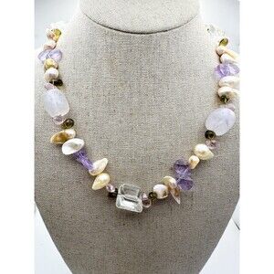 Sterling Silver Freshwater Pearl Multi Color Bead Necklace 19”